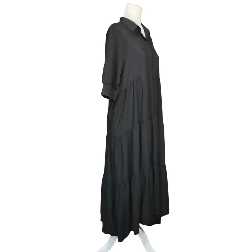 Natural Life Rebecca Midi Dress Black Tiered Rayon Pockets Lagenlook Flowy - M - Picture 3 of 9